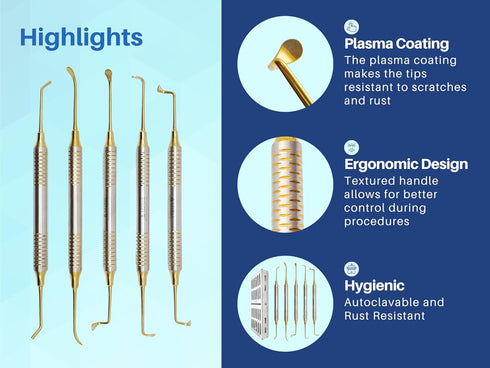 Sinus Lift Kit (5 pcs) - Stainless Steel Cassette Gold Plated for Dental Implant Use by Wise Linkers