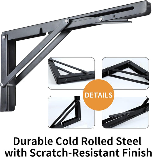 Toirxarn 8 Inch Heavy Duty Folding Shelf Brackets - 330 LB Load Capacity Black Steel Wall Mounted Small Brackets