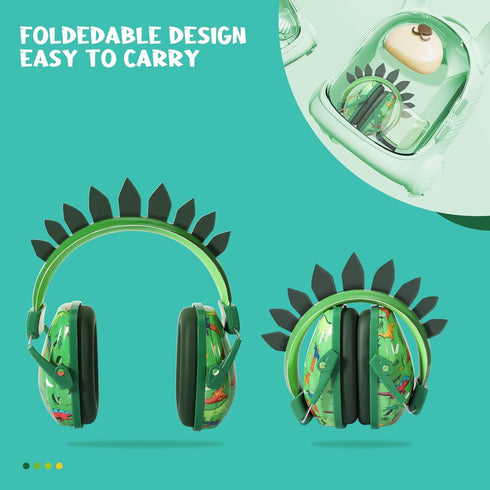 Dinosaur Noise Cancelling Headphones for Kids 1-12, Sound Proof Earmuffs for Concerts & Sensitive Ears.
