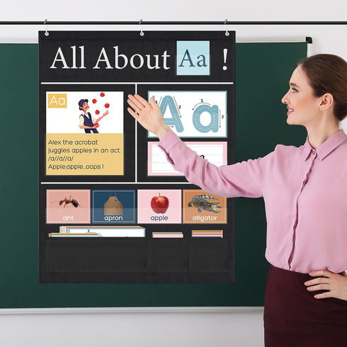 Blosssound 34 27 103 x All About Letter Pocket Chart ABC Flash Cards Letter of The Day Week Chart Alphabet Tracing