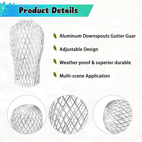 4-Pack 3.5" Expandable Aluminum Downspout Gutter Guards, Leaf & Debris Filter Strainers to Prevent Blockages