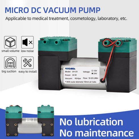 12/24V 10W Mini DC Air Pump, Oilless Mute Diaphragm Vacuum Pump for Electrical Vacuum Suction (UV-U3-24V)