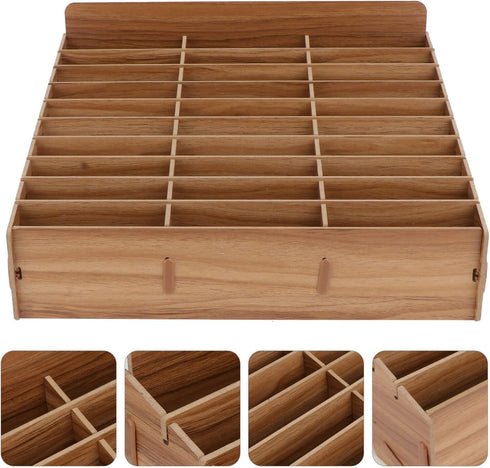 Ciieeo Wooden Desk Organizer, 30 Grid Cell Phone Storage Box for Office and Classroom, Brown