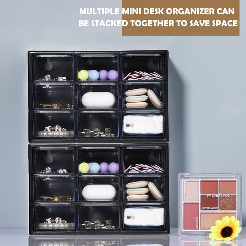 Rtteri 9 Pieces Mini Drawer Organizer, Plastic Desktop Storage Box with 9 Clear Drawers for Office