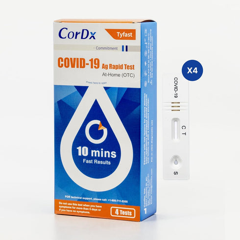 19 10 (4-Pack) CorDx TyFast at Home COVID Antigen Rapid Test Kit, Easy, Accurate, Fast Results in Minutes.