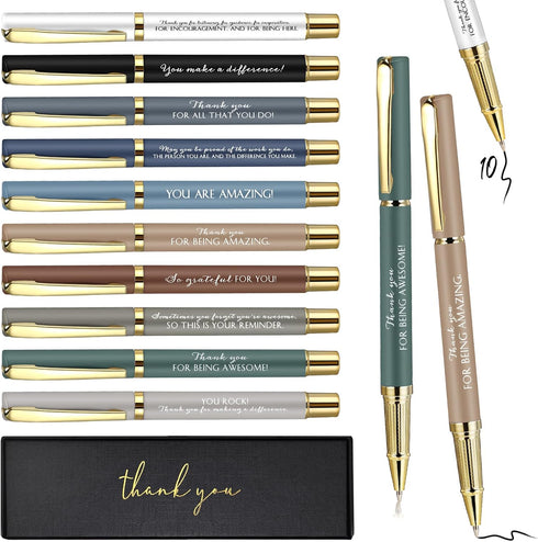 PerKoop 10 Pcs Inspirational Thank You Gifts, Motivational Quote Ballpoint Pens with Gift Boxes, Bulk for Team, Nurse
