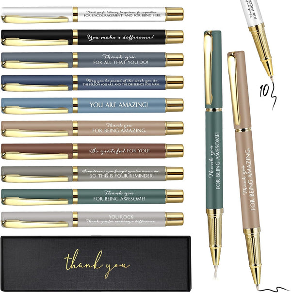 PerKoop 10 Pcs Inspirational Thank You Gifts, Motivational Quote Ballpoint Pens with Gift Boxes, Bulk for Team, Nurse