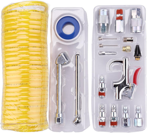 WYNNsky Air Compressor Kit, 1/4 Inch NPT Air Tool Kit with 1/4 Inch x 25Ft Coil Nylon Hose/Tire Gauge - 20 Pieces by WYNNsky