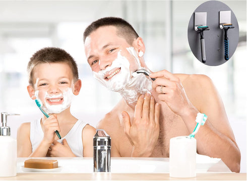 (2 Pack) Razor Holder Shaver Hook Hanger Stand Caddy Self Adhesive Stick on Hook Heavy Duty Stainless Steel Phone
