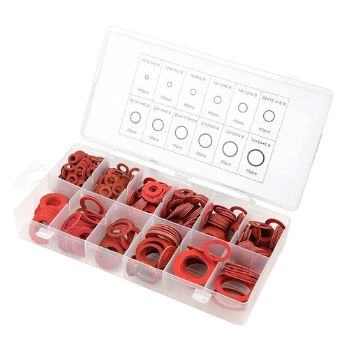 600PCS Red Steel Paper Fiber Flat Washers Kit - Insulation Washer Assorted Set with Box for Electrical Connections