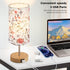 2 3-Way Dimmable Bulb Bedside Touch Lamp, Wood Small Table lamp with USB Charging Ports & Flower Fabric Shade