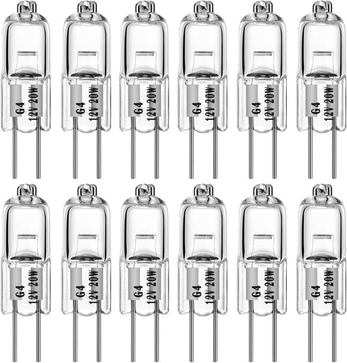 G4 Halogen T3 20W 280lm G4 Bi-Pin Bulb, AC/DC 12 Volt, 20W 12V Warm White for Under Cabinet Lighting, 12 Pack