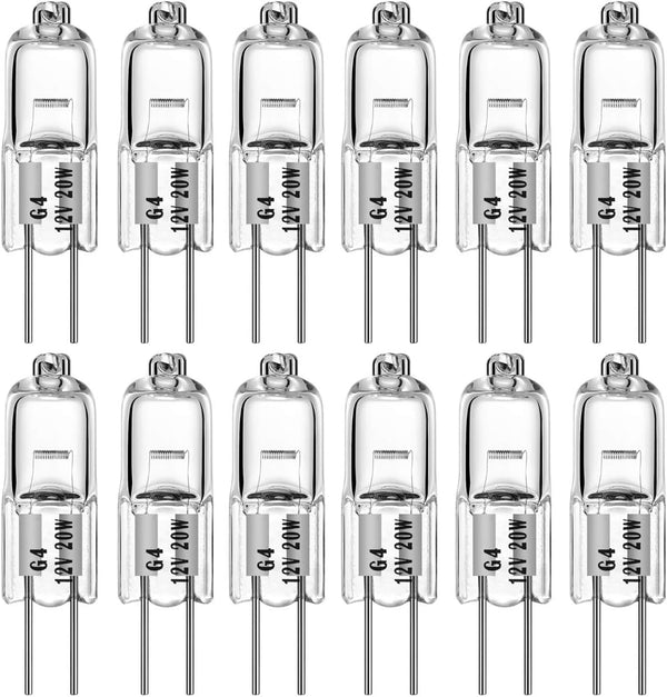 G4 Halogen T3 20W 280lm G4 Bi-Pin Bulb, AC/DC 12 Volt, 20W 12V Warm White for Under Cabinet Lighting, 12 Pack