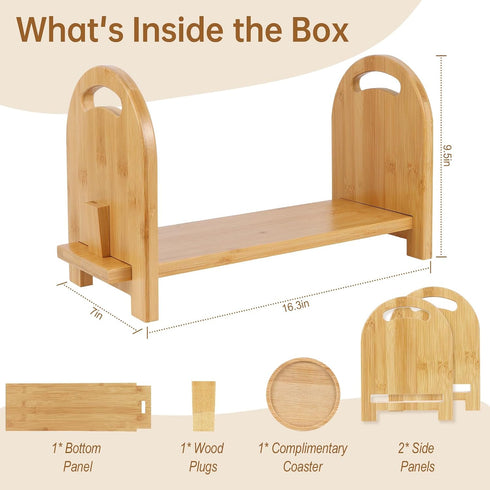 WHXE MNHEE Bamboo Tabletop Bookshelf - Expandable Desktop Bookcase - No Tools Required to Assemble This Desk Bookshelf