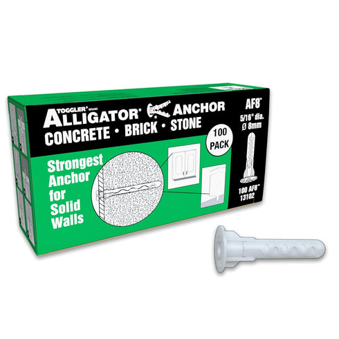 TOGGLER Alligator AF8 Flanged Anchor, Polypropylene, for #8 to #14 Fastener Sizes, Pack of 100