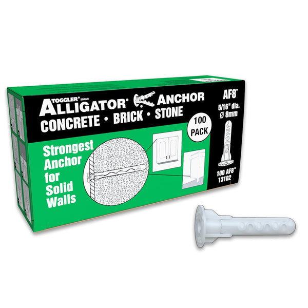 TOGGLER Alligator AF8 Flanged Anchor, Polypropylene, for #8 to #14 Fastener Sizes, Pack of 100