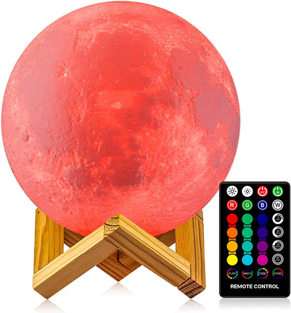 LOGROTATE Moon Lamp 16 Colors, Dimmable, Rechargeable Lunar Night Light (5.9 inch)