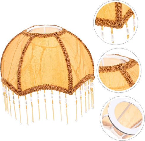 E27 Retro Fabric Lampshade Tassel Trim Pendant Shade for Table and Floor Lamps Vintage European Style Lampshade