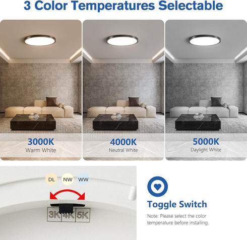12 Inch Dimmable 24W 2640LM 3000K/4000K/5000K, 240W Slim LED Flush Mount Ceiling Light Fixtures, House Upgrade Led