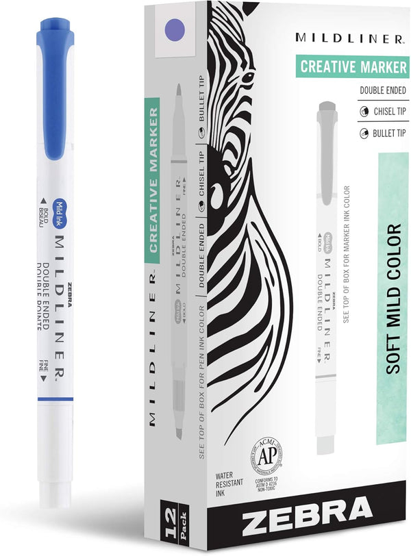Zebra Pen Mildliner Double-Ended Highlighter Marker Set, Broad and Fine Point Tips, No Bleed, 12-Pack, Mild Lavender