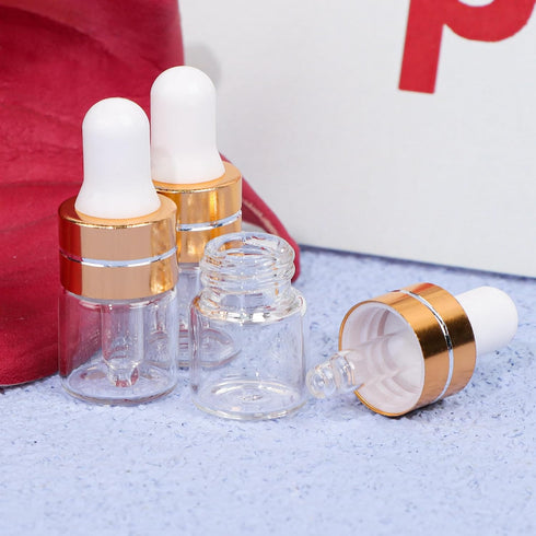 50 Pack 1ml Clear Glass Dropper Bottles, Mini Sample Bottles with 2 Pcs Plastic Droppers for Essential Oils
