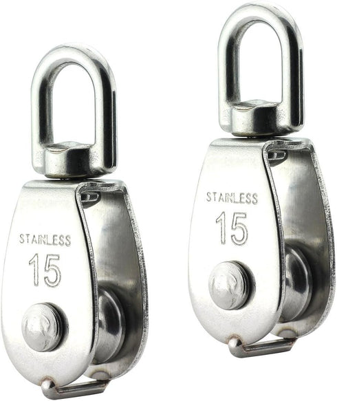 2PCS Lifting Single Pulley - Stainless Steel Heavy Duty Swivel Rope Pulley Block M15