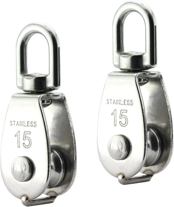 2PCS Lifting Single Pulley - Stainless Steel Heavy Duty Swivel Rope Pulley Block M15
