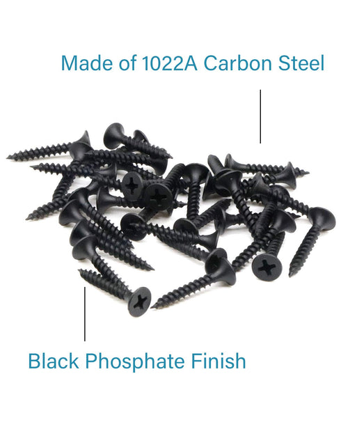 100pcs #6 x 1 Flat Head Phillips Drywall Screws, Carbon Steel 1022A, Black Phosphate