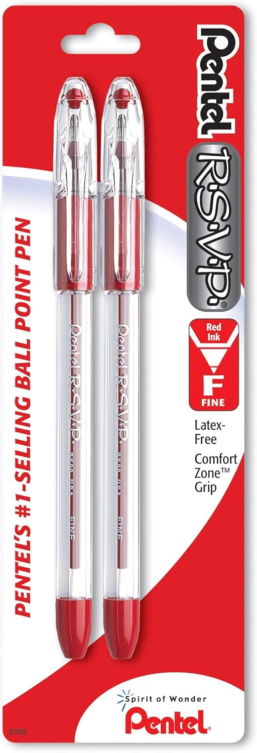 Pentel BK90BP2B RSVP Red Ballpoint Pen 2 Count by Pentel