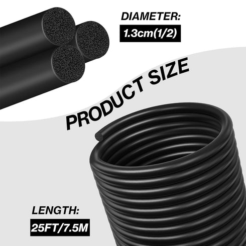 25FT Backer Rod 1/2 Inch Diameter Foam Caulk Concrete Expansion Joint Filler Black Rubber Caulk Saver Weather Stripping Concrete Filler Rope for Gaps and Joints Concrete Filling (1/2 Inch x 25FT)