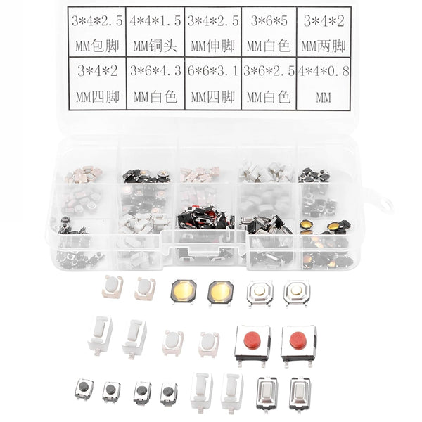 250pcs 10 Types Tactile Push Button Micro Switch Micro Momentary Tactile Push