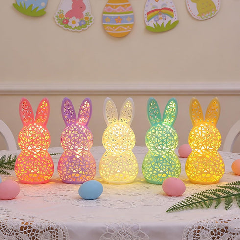 Silike 3D Easter Bunny Lamp, Printed Hollow Out Bunny Figurine Lamp, Easter Rabbit Statues for Table Office Bookshelf