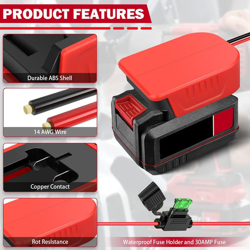 TPDL 20V (14AW Power Wheel DIY Adapter for Bauer Battery Dock Power Connector for Rc Toy Car Truck, e-Bike, with Fuse