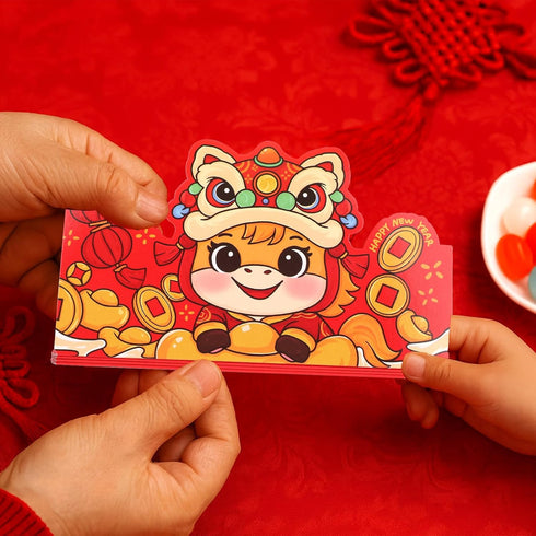 Fukaisu 8pcs 2026 6 Chinese New Year Red Envelopes, Lunar Horse New Year Money Holders with Card Slots Each Spring