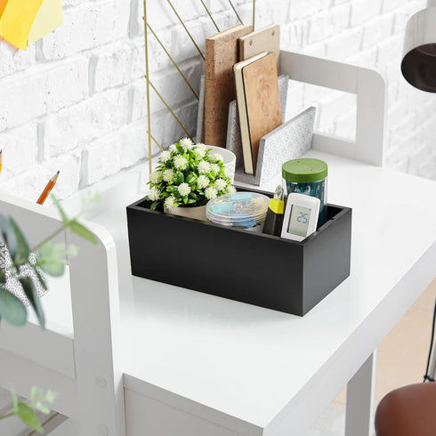 DRASTAR Wooden Mail Organizer with 3 Slots, Black Countertop Mail Holder, Desktop Sorter for Home Office Accessories