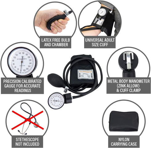LINE2design Adult Blood Pressure Cuff - School Safety Deluxe Aneroid Sphygmomanometer with Cuff and Carrying Case