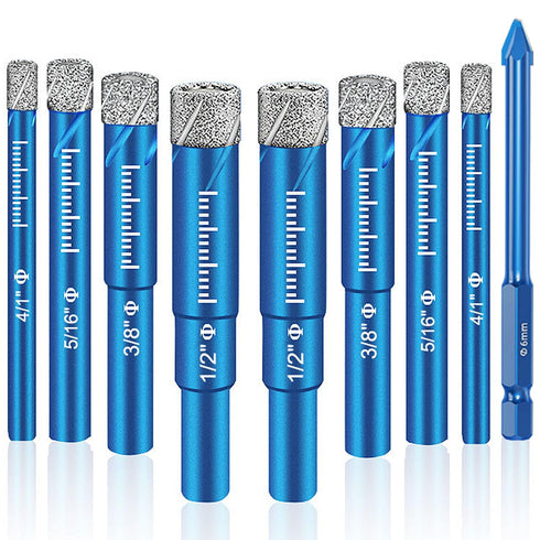9 Pack Premium Diamond Drill Bit Set, Versatile Tools for Precise Drilling on Porcelain, Ceramic, Glass, Marble