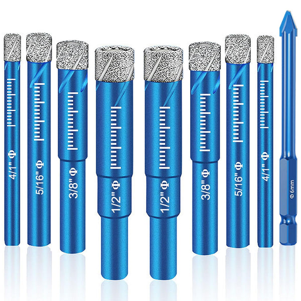 9 Pack Premium Diamond Drill Bit Set, Versatile Tools for Precise Drilling on Porcelain, Ceramic, Glass, Marble