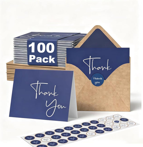 XXINMOH 100 Pack Thank You Cards With Envelopes Bulk Set & Stickers -