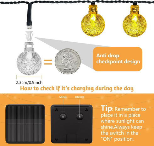 1 Pack 50 2.3CM 23 8 Solar String Lights Outdoor Waterproof, LED FT Each, Solar Powered Patio Lights with Lighting