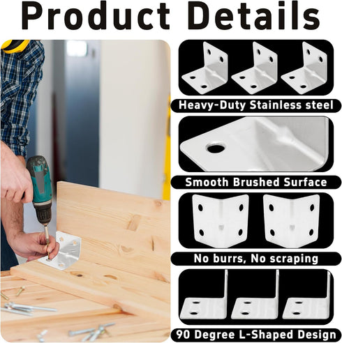 bociloy 12PCS 38x30x30mm 90 4 Stainless Steel Corner Braces, Degree L-Shaped Support Brackets, Holes Right Angle Shelf
