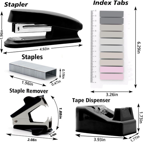 Black Desk Accessories, Black Office Supplies, Stapler and Tape Dispenser Set, Black Desk Accessory Kit, Gift for Students, Women, Coworkers, Boss Lady, Office Clerks