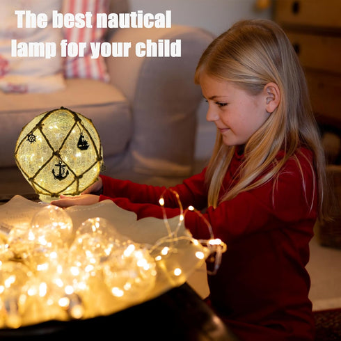 Quasynel 2PCS 6inch Glass Fishing Night Lights - Cracked Glass Ball Nautical Lamp with Decorative Pendants Battery
