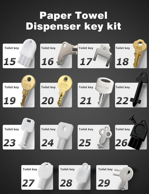 29Pcs Set, Dispenser Key for Most Popular Paper Towel, Toilet Paper, Soap Dispensers Universal Replacement Keys