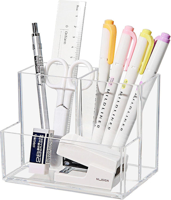Clear Acrylic Pen Holder, Desk Organizer for Makeup Brushes, Acrylic Desk Accessories for Office, School, Home Supplies