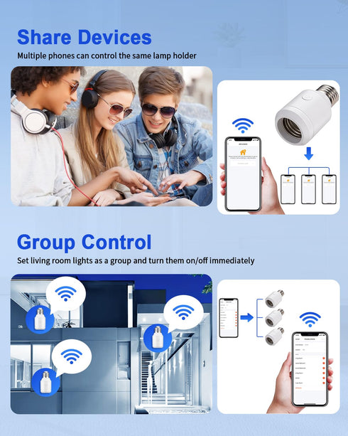 Wifi(2.4G RF433 E26 E27 Bulb Remote Control Light Socket with Only), Smart WiFi & Bluetooth & Light Adapter & Wireless