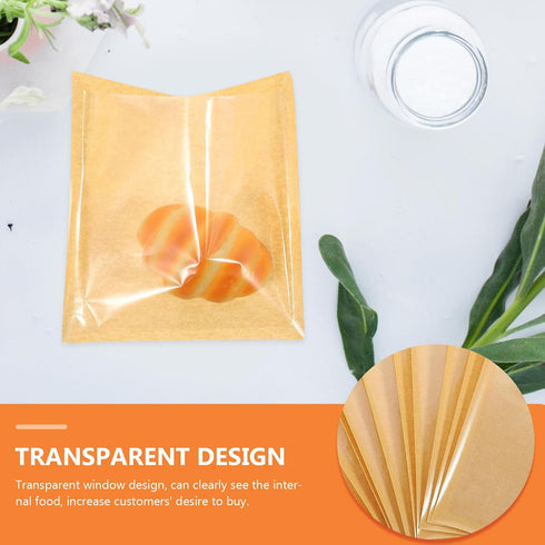 18x19cm, Packaging 100pcs Kraft Paper Bread Bags with Window Oil-resistant Toast Pouches for Homemade Bread