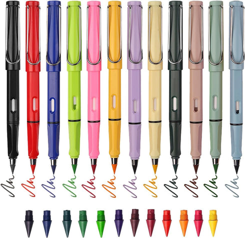 Inkless Magic Pencil Infinity, Inkless Pencil with Eraser, 12PCS Mixed + 12PCS Color Pencil Tips for Kids
