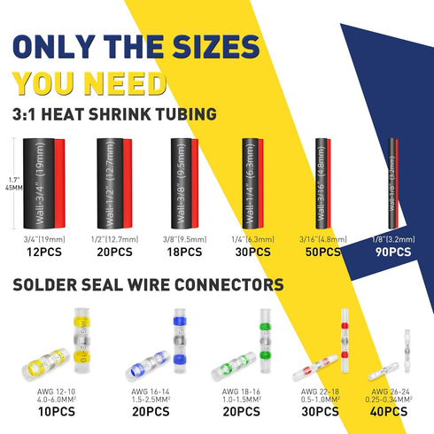 340PCS 3:1 haisstronica Solder Seal Wire Connectors with Heat Shrink Tubing Kit - Solder Sticks Wire Terminals