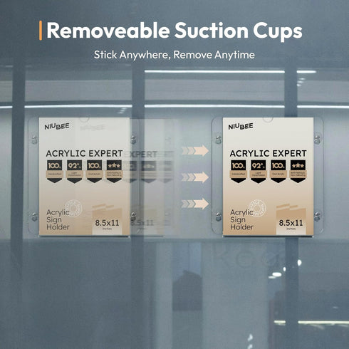 8.5 11, (4 Pack) NIUBEE Acrylic Window Sign Holder with Suction Cups X Clear Acrylic Frames Glass Door Mount